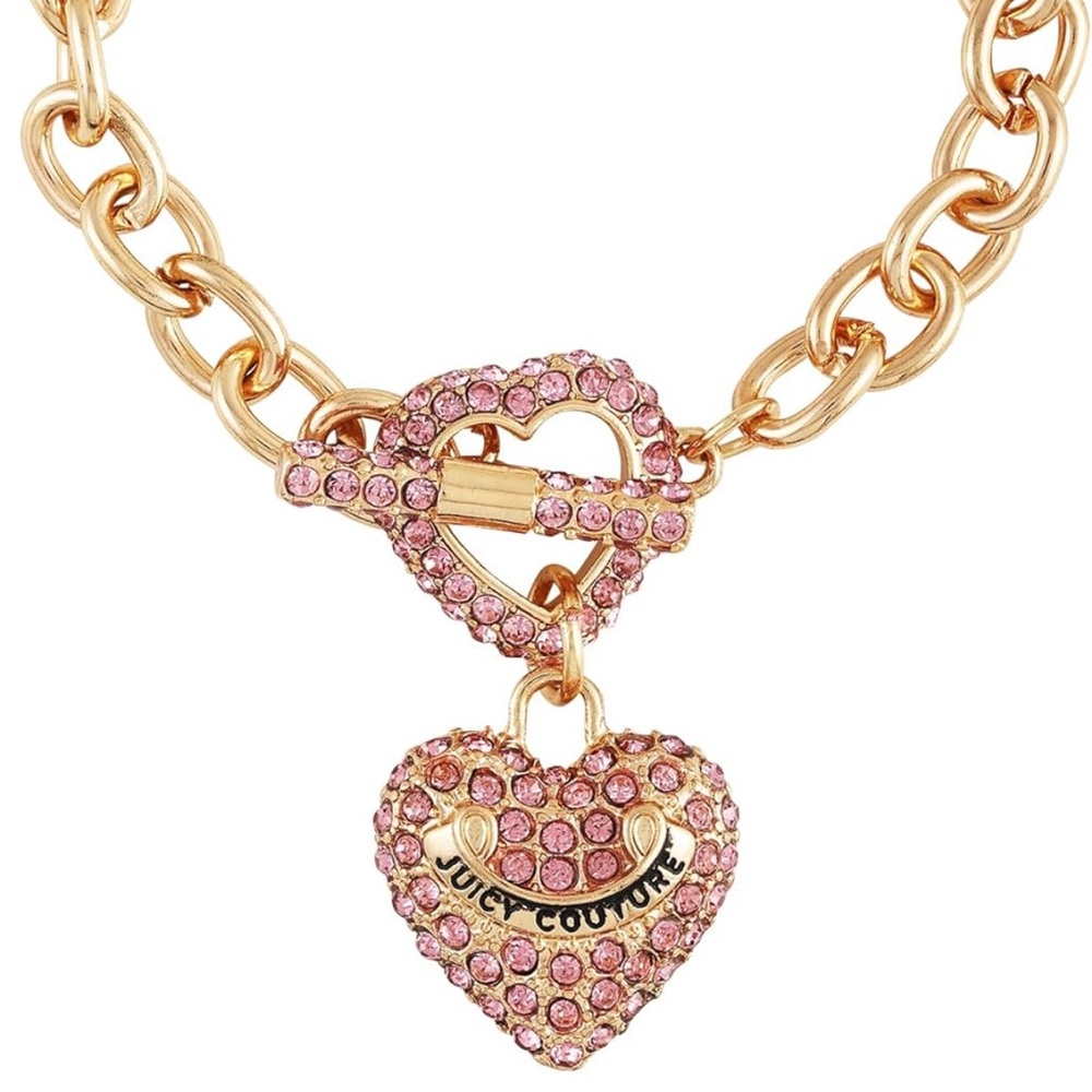 Gold Heart Charm juicy couture Bracelet with Pink Accents